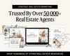 The image is an advertisement for a real estate marketing company, featuring a laptop displaying a listing presentation, brochures, and other real estate resources.