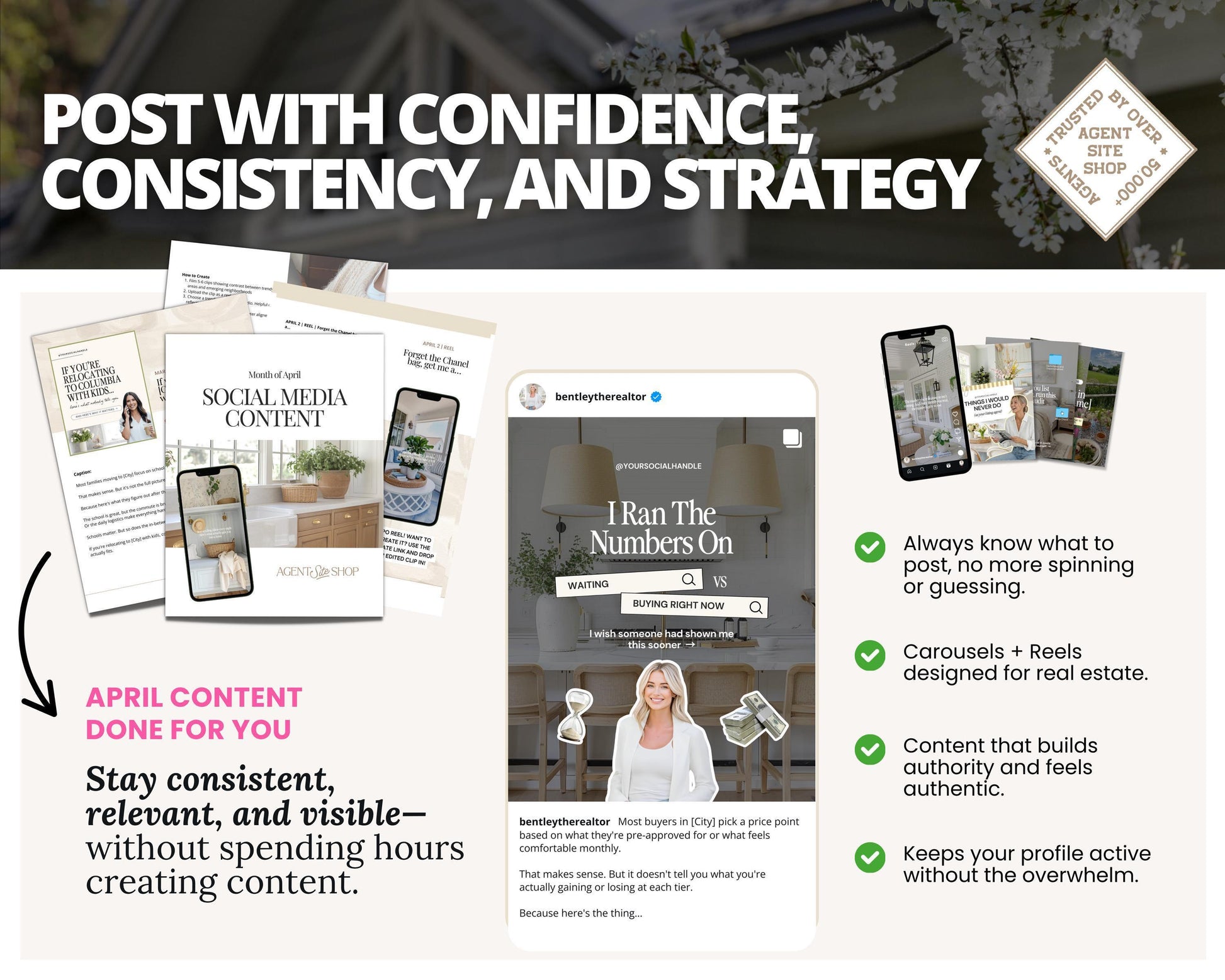April 2026 Real Estate Social Media Canva Templates, Realtor Marketing Canva Instagram & Facebook Posts Reels Content Bundle, Spring, Luxury