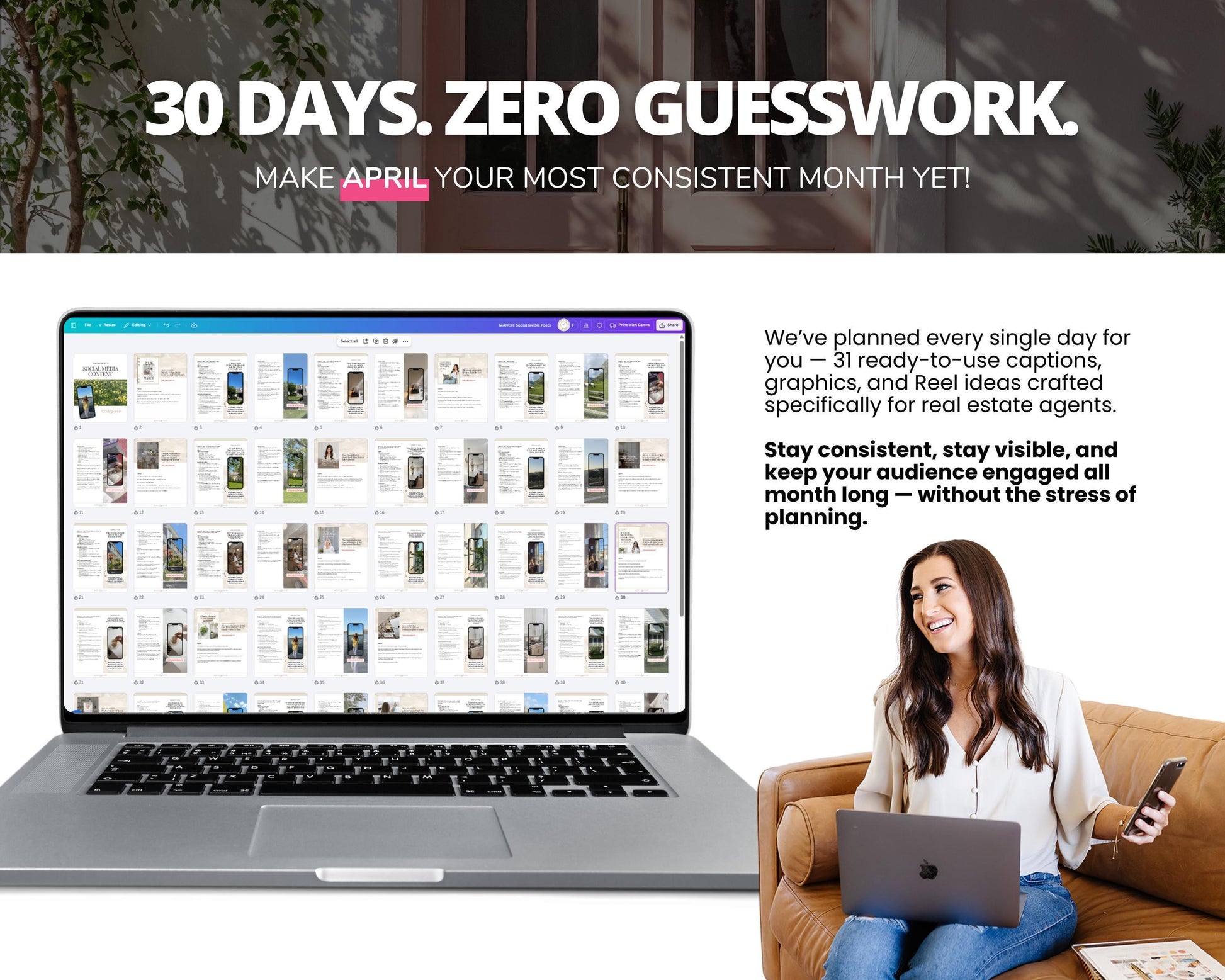 April 2026 Real Estate Social Media Canva Templates, Realtor Marketing Canva Instagram & Facebook Posts Reels Content Bundle, Spring, Luxury