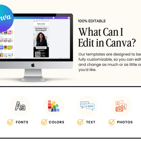 The image is a promotional graphic for a software called Canva, which allows users to create and edit various types of digital content, such as images, text, and graphics.