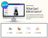 The image is a promotional graphic for a software called Canva, which allows users to create and edit various types of digital content, such as images, text, and graphics.