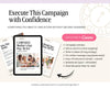 The image is a promotional graphic for a campaign, featuring a tablet displaying the "Mother's Day Pop-by-Kit" marketing plan, along with a list of features and instructions for executing the campaign.