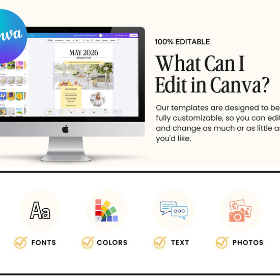 The image is a promotional graphic for a software called Canva, which allows users to create and customize various types of digital content, such as images, graphics, and text.