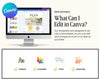 The image is a promotional graphic for a software called Canva, which allows users to create and customize various types of digital content, such as images, graphics, and text.
