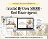The image is an advertisement for a real estate marketing service, featuring a laptop displaying a presentation slide, brochures, and other real estate-related materials.
