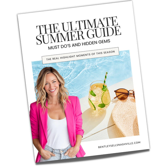 The image is a cover of a magazine or book titled "The Ultimate Summer Guide" featuring a woman in a pink jacket and sunglasses.