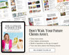 The image is a promotional collage featuring a book cover for "The Ultimate Summer Guide" and a message encouraging the reader to "Don't Wait. Your Future Clients Aren't."
