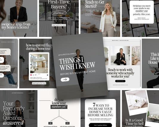 a collage of images with a woman in a black suit