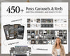 The image is a promotional poster for a business that offers posts, carousels, and reels. It features a woman standing in front of a large white background, with various images and text related to the business's services.