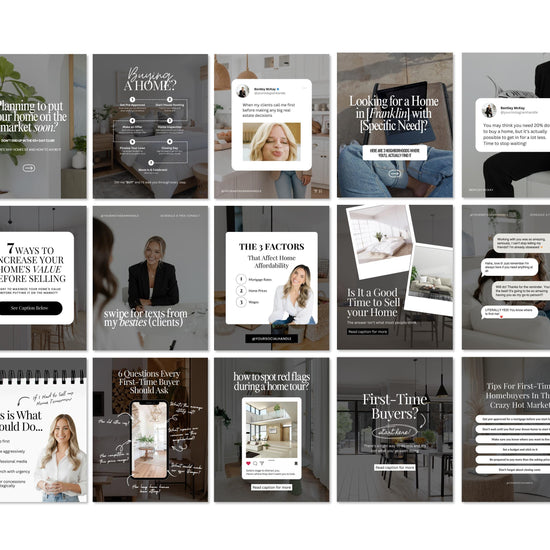 a collection of real estate-related images, including photos of homes, interior design elements, and people discussing real estate matters. The images are arranged in a grid format, with each image featuring a caption or description. The captions and descriptions provided are concise and focused on the content of the images, avoiding redundancy and vague wording.