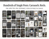 a collage of various real estate-related posts and carousel designs, including posts about open houses, home hunting tips, and real estate professionals. The posts are pre-written and pre-designed, with 100% editable in Canva.