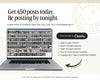 The image is a promotional graphic for a content creation service, featuring a laptop displaying a collage of various images. The text encourages users to post content by tomorrow, highlighting the service's ability to create and edit posts.