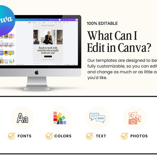 The image is a promotional graphic for a software called Canva, which allows users to create and customize various types of digital content, such as images, graphics, and text.