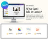 The image is a promotional graphic for a software called Canva, which allows users to create and customize various types of digital content, such as images, graphics, and text.