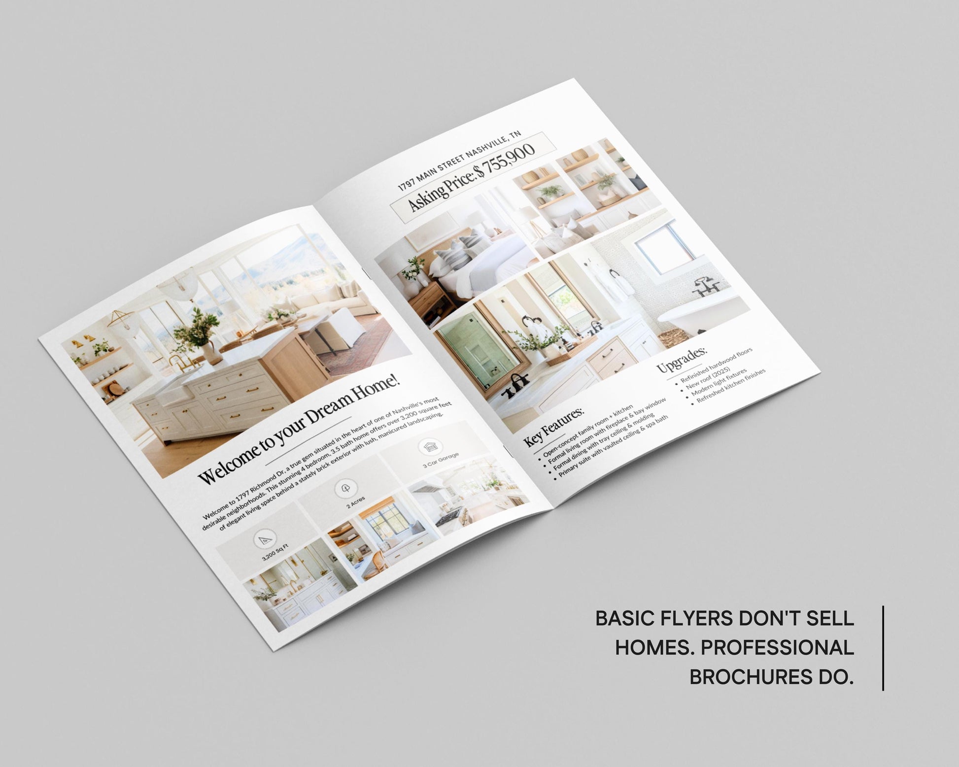 The image is a brochure or flyer for a real estate company, displaying various home interior design and renovation images.