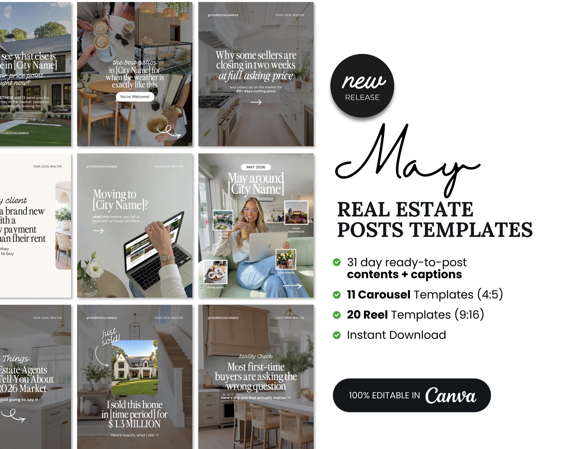 a collection of real estate-related posts and posts, including a collage of images showcasing various aspects of real estate, such as homes, interior design, and lifestyle elements.
