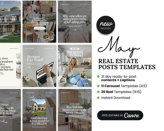 a collection of real estate-related posts and posts, including a collage of images showcasing various aspects of real estate, such as homes, interior design, and lifestyle elements.