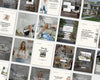 a series of brochures with a woman sitting in a chair