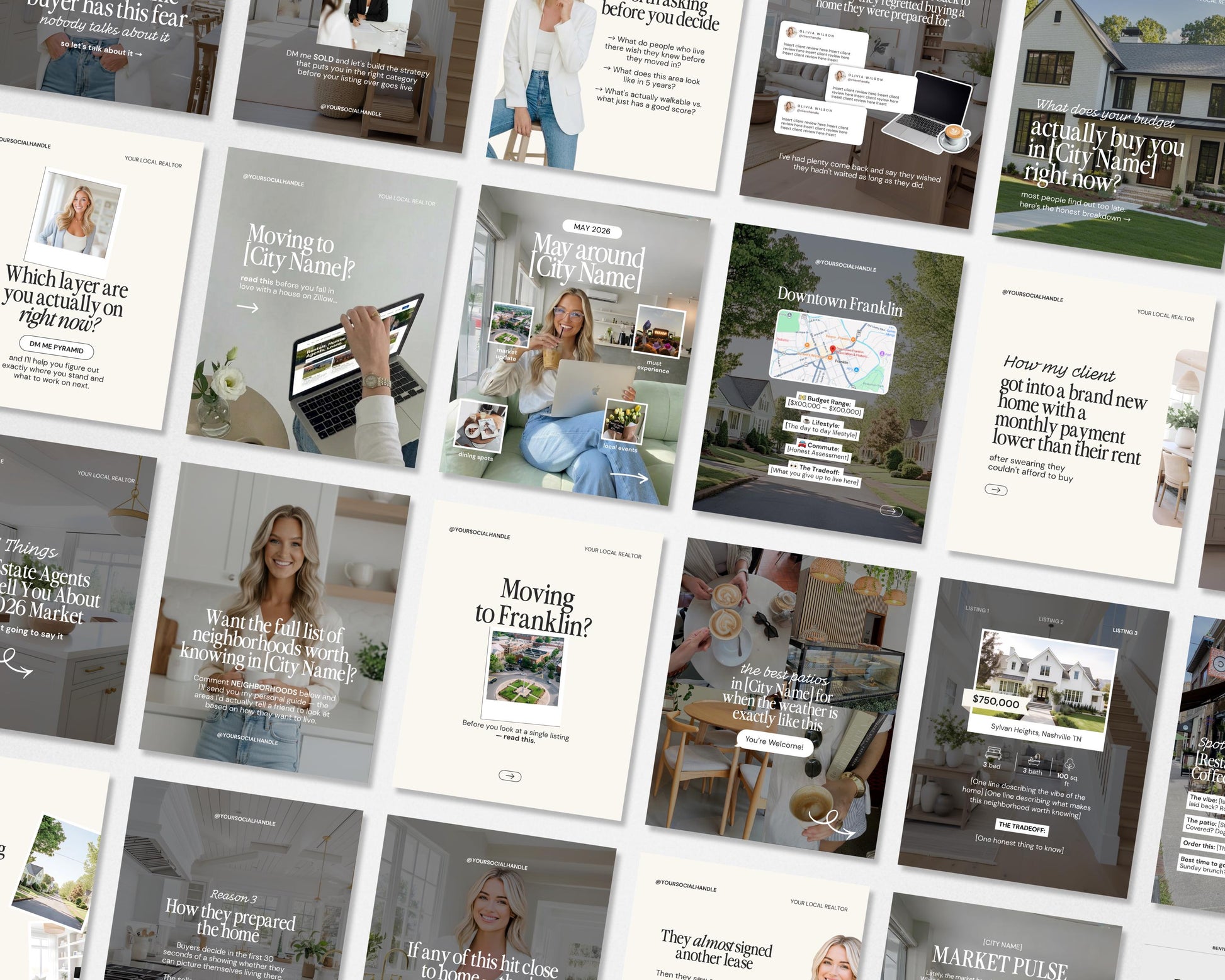 a series of brochures with a woman sitting in a chair