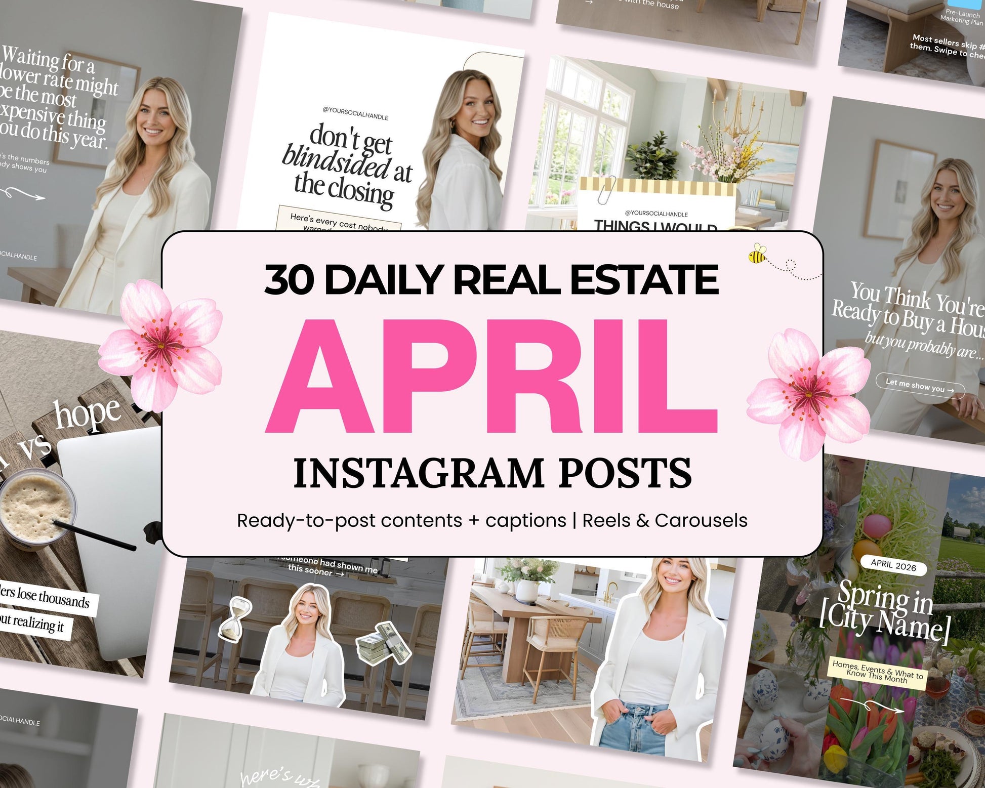 April 2026 Real Estate Social Media Canva Templates, Realtor Marketing Canva Instagram & Facebook Posts Reels Content Bundle, Spring, Luxury
