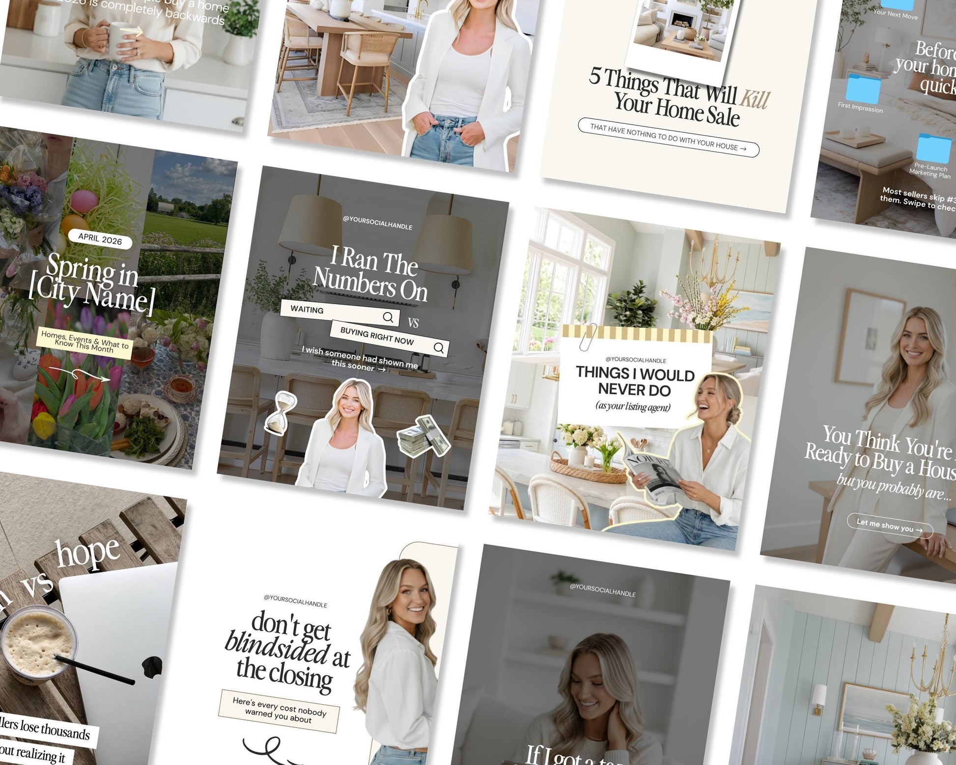April 2026 Real Estate Social Media Canva Templates, Realtor Marketing Canva Instagram & Facebook Posts Reels Content Bundle, Spring, Luxury