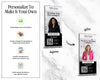 The image is a promotional banner for a real estate company, featuring a woman in a pink jacket and a black and white photo of a woman in a business suit. The banner provides instructions on how to personalize the banner to match the company's brand colors and offers options for changing the template, such as adding a photo or adjusting the font.