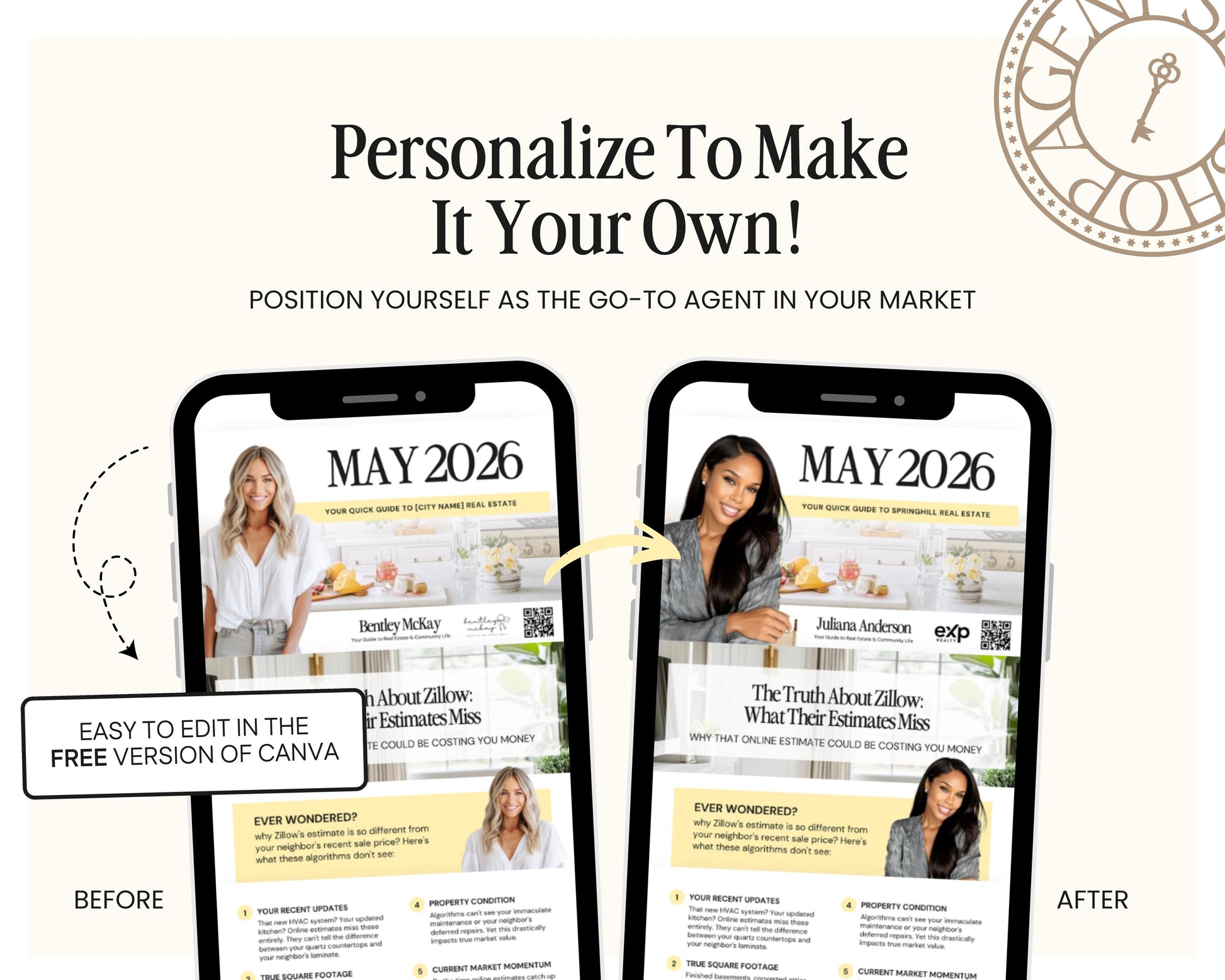 The image is a promotional image for a real estate website, featuring two smartphones displaying the website's content. The text on the image suggests that the website is personalized to make it more appealing and user-friendly.