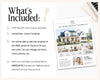 The image is a collage of multiple images, including a house and a person, along with text providing information about a free Canva template and a listing flyer.