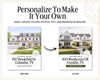 The image is a before and after comparison of a house. The before image shows a large white house with a brown roof, while the after image shows the same house with updated colors, photos, and text.