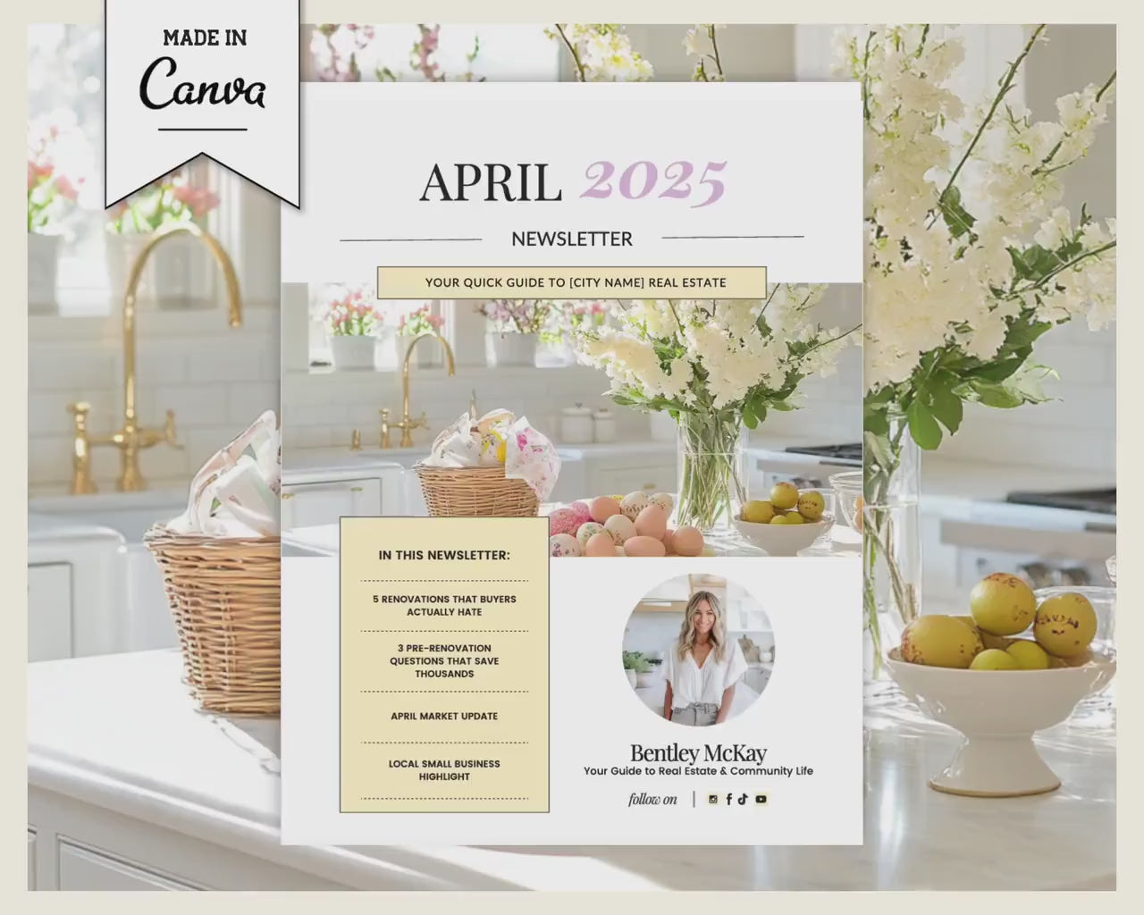 April Real Estate Newsletter | Real Estate Marketing | Monthly Real Estate Newsletter | Email Marketing | Canva Template| Printable| Easter