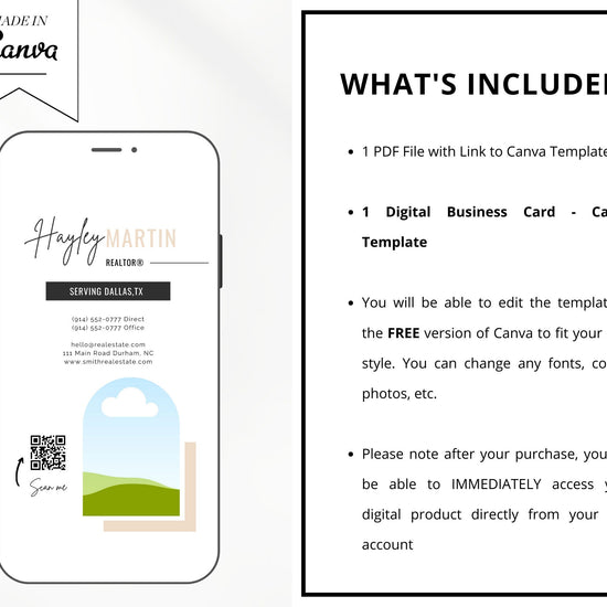 Digital Business Card Canva Template | Business Card | Real Estate Marketing | Modern Business Card | Entrepreneur | Photographer| Vol 12