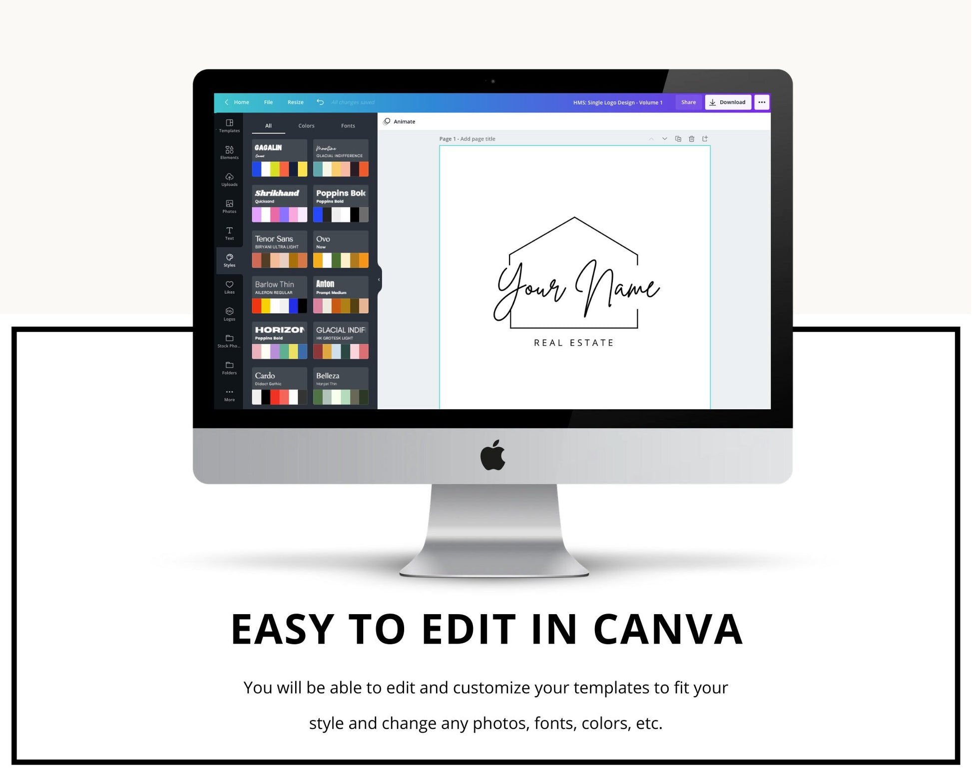 Real Estate Logo | Pre-Made Real Estate Logo | Canva Template | Editable Logo for Real Estate | Real Estate Branding | Home Stage | Vol 1