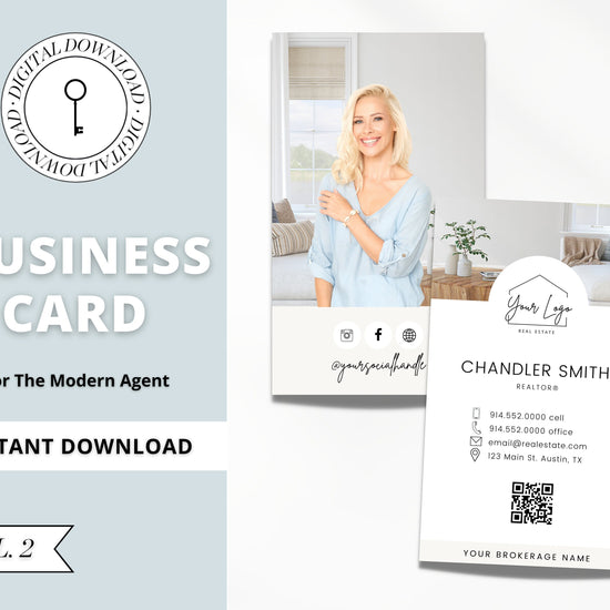 Vertical Business Card Canva Template | Two-Sided |Real Estate Agent Business Card | Entrepreneur | Interior Designer | Photographer | Vol 2
