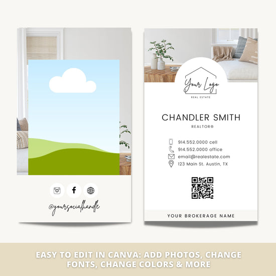 Vertical Business Card Canva Template | Two-Sided |Real Estate Agent Business Card | Entrepreneur | Interior Designer | Photographer | Vol 2