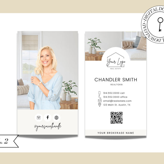 Vertical Business Card Canva Template | Two-Sided |Real Estate Agent Business Card | Entrepreneur | Interior Designer | Photographer | Vol 2