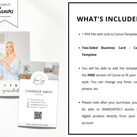 Vertical Business Card Canva Template | Two-Sided |Real Estate Agent Business Card | Entrepreneur | Interior Designer | Photographer | Vol 2
