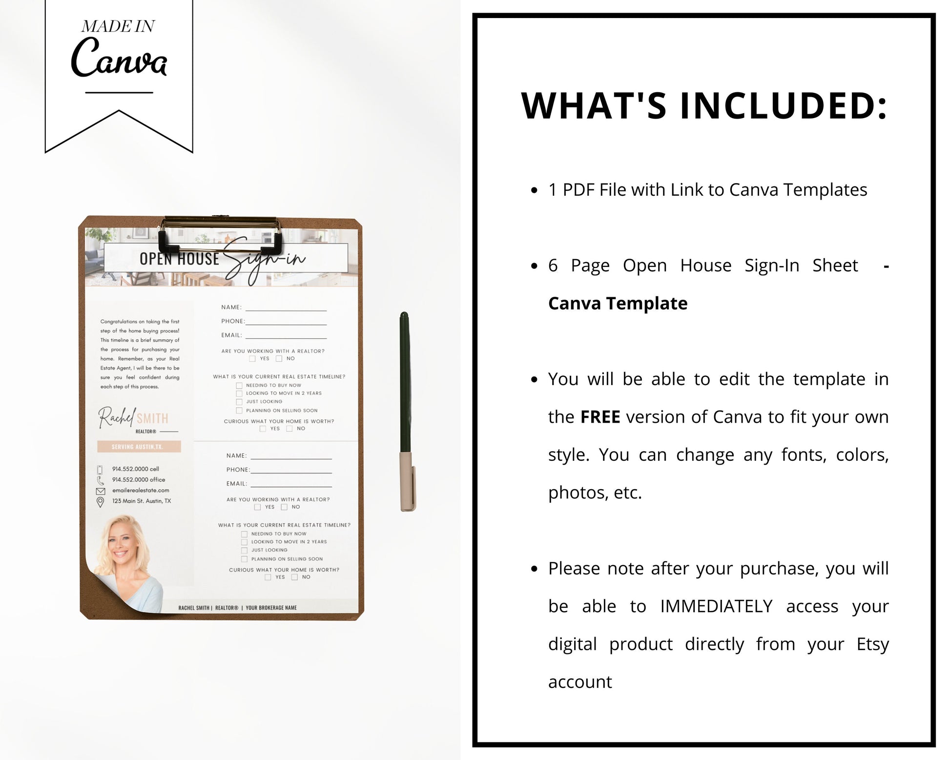 Open House Sign-In Sheet | Realtor Marketing Materials | Open House Sign In | Real Estate Marketing | Canva Template | Open House | Vol 4