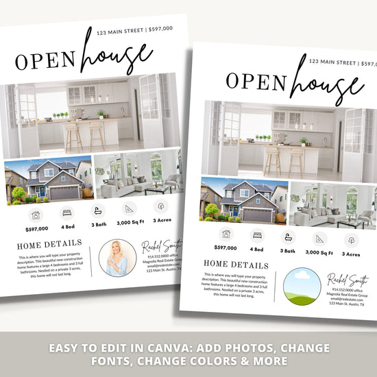 Open House Flyer | Real Estate Open House Flyer Template | Just Listed Flyer | Real Estate Marketing | Editable Canva Template | Postcard