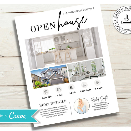 Open House Flyer | Real Estate Open House Flyer Template | Just Listed Flyer | Real Estate Marketing | Editable Canva Template | Postcard