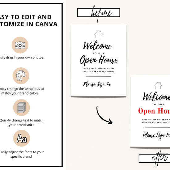 Printable Open House Real Estate Welcome Sign | Real Estate Open House Flyer | Open House Sign In | Open House Template | Canva Template