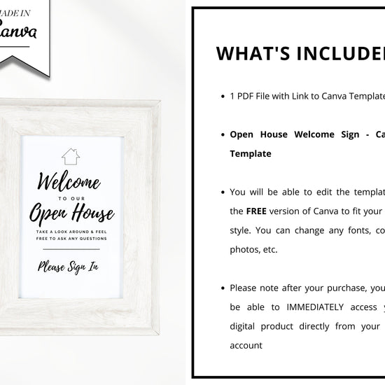 Printable Open House Real Estate Welcome Sign | Real Estate Open House Flyer | Open House Sign In | Open House Template | Canva Template