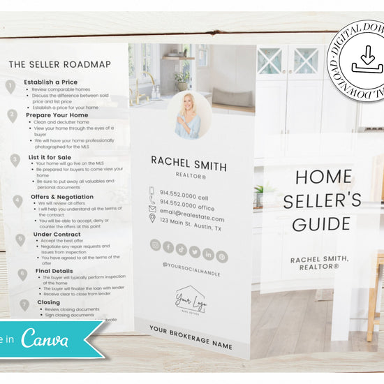 Home Seller Brochure | Editable Canva Template | Real Estate Marketing | Double-Sided Tri-Fold Brochure | Seller Guide | Open House | Vol 1