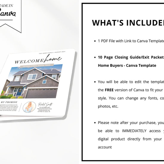 Real Estate Client Closing Guide Exit Packet | New Home Binder | Buyer Packet | Real Estate Marketing |Real Estate Home Buyer Canva Template