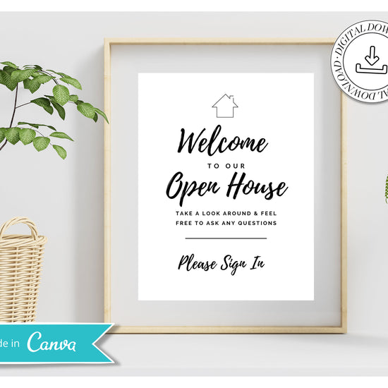 Printable Open House Real Estate Welcome Sign | Real Estate Open House Flyer | Open House Sign In | Open House Template | Canva Template