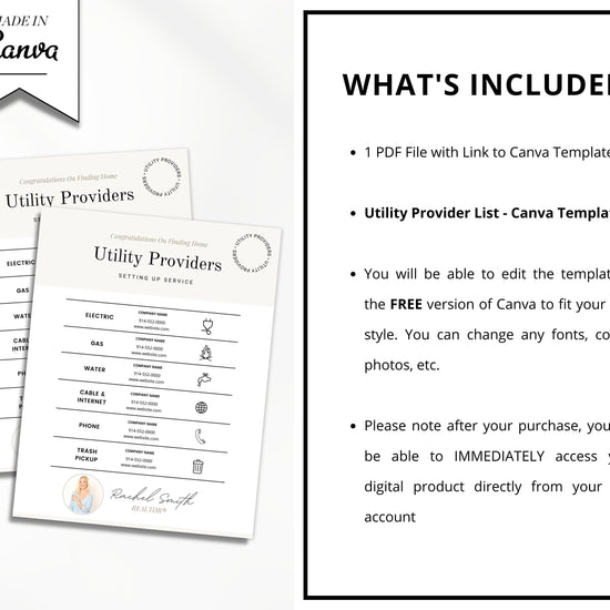 Real Estate Utility Provider List | Vendor List | Real Estate Marketing | Real Estate Canva Editable Template | Home Buyer Kit | Buyer Tools
