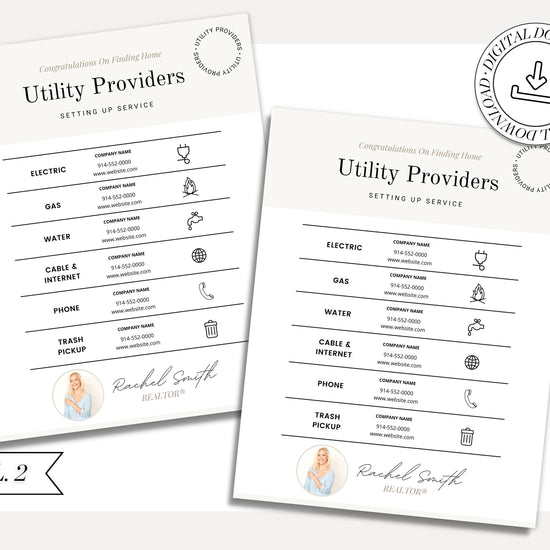 Real Estate Utility Provider List | Vendor List | Real Estate Marketing | Real Estate Canva Editable Template | Home Buyer Kit | Buyer Tools