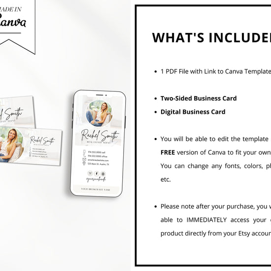 Digital Business Card & Business Card Bundle | Real Estate Marketing | Modern Real Estate Business Card | Entrepreneur | Canva Template