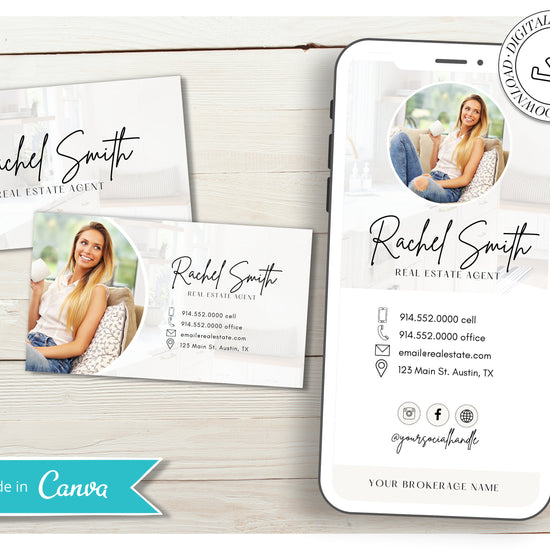 Digital Business Card & Business Card Bundle | Real Estate Marketing | Modern Real Estate Business Card | Entrepreneur | Canva Template