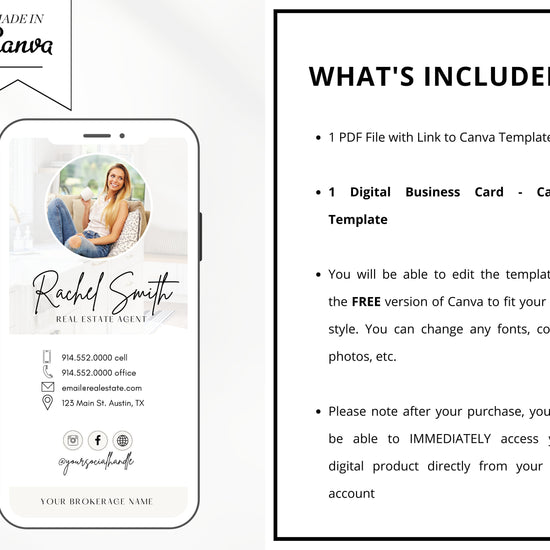 Digital Business Card Canva Template | Real Estate Business Card | Real Estate Marketing | Modern Business Card | Entrepreneur | Modern