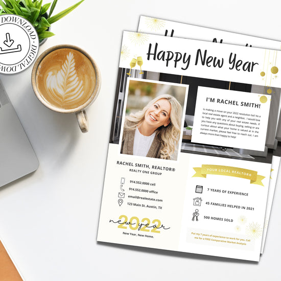 New Year Real Estate Flyer | 2023 Hello Neighbor Letter | Prospecting Flyer | Farming Letter | Real Estate Winter Marketing Flyer | Canva